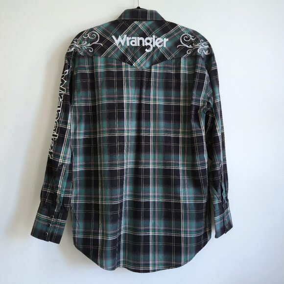 Wrangler Men's Plaid & Embroidered Western Shirt | Size M - Picture 3 of 9
